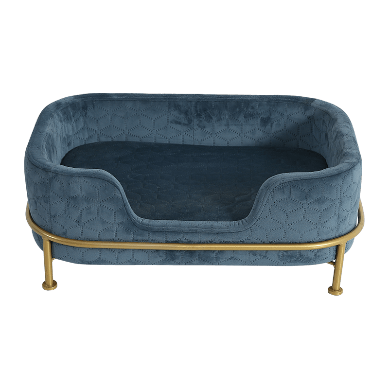 Crafted Elegant Iron Art Pet Sofa Blue Velvet with Silky Feeling