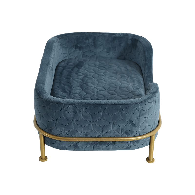 Crafted Elegant Iron Art Pet Sofa Blue Velvet with Silky Feeling