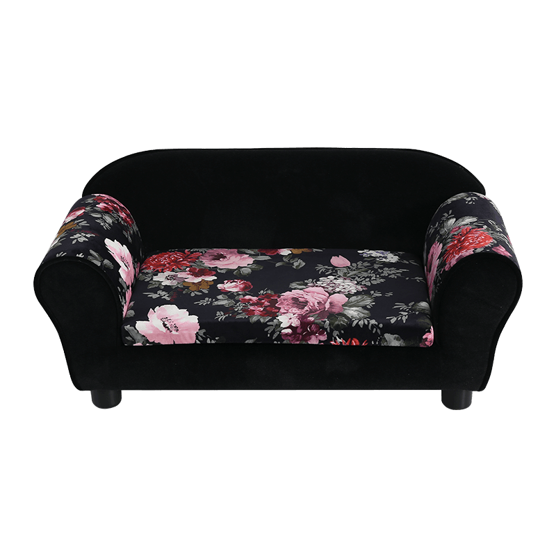 Petal-patterned black flannelette pet sofa