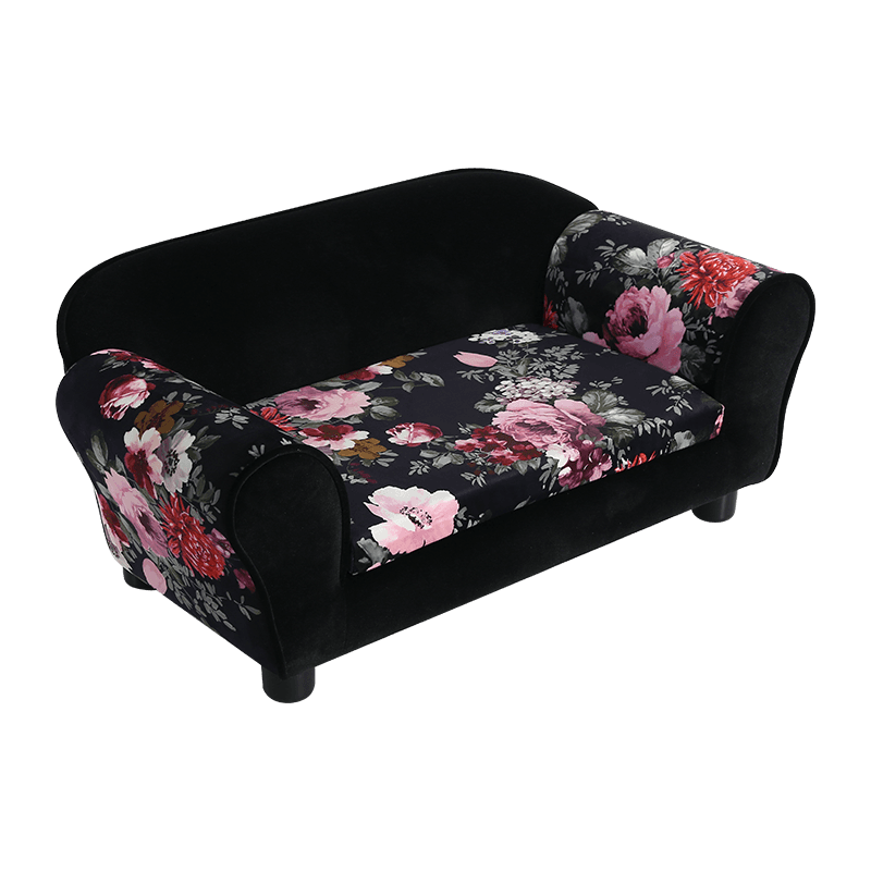 Petal-patterned black flannelette pet sofa